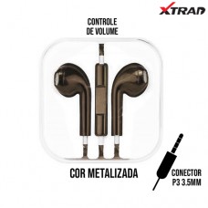 Fone de Ouvido P3 Earpod Controle de Volume e Microfone Metalizado Xtrad FH0066-M9 - Café